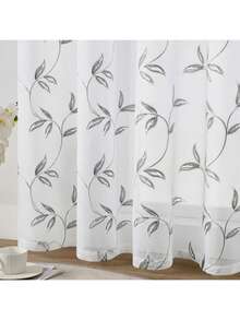 1pc/2pcs Sheer Curtains, Decorative Embroidered Faux Linen Curtains, Suitable For Home Kitchen, Living Room And Bedroom - B Grey - View 10