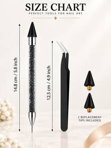 Black Rhinestone Picking Wax Pencil For Nail Art Creation - Dual-Tip Diamond Painting Dotting Tool With 2 Spare Wax Tips And Curved Tweezers, Designed For Flat Back Gemstone Inlay, 5D Diamond Painting And DIY Crafts - C - View 7