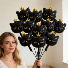 10pcs Mini Cartoon Crown Cat Foil Balloons, Suitable For Birthday Party, Wedding, Bachelor Party Decoration, Children's Birthday Decoration Balloons - View 5