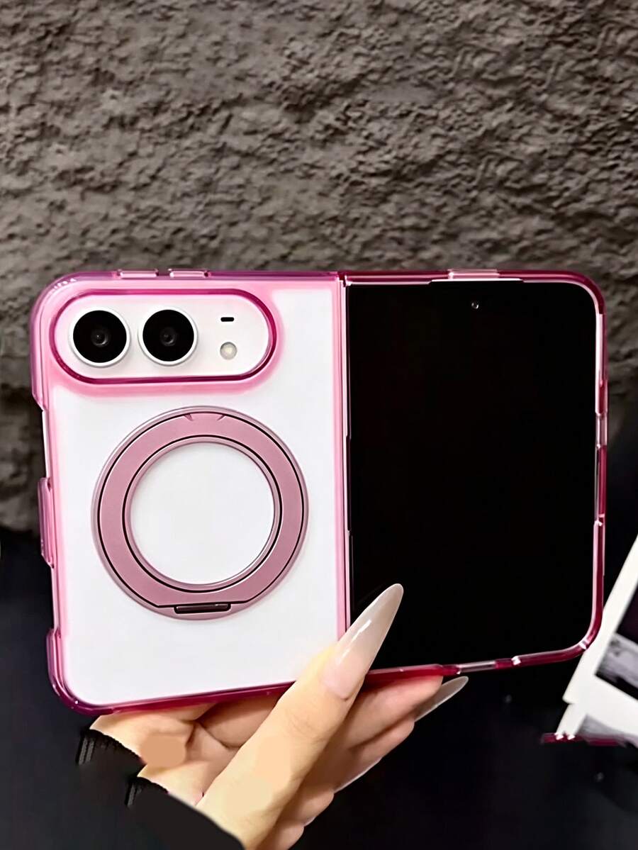 奢華透明半透明磁吸 360° 旋轉支架手機殼，適用於 iPhone 18 Duo Fold，防震折疊手機殼，支持無線充電，附磁吸環相機保護