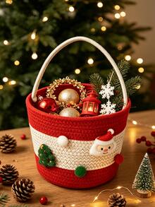 1pc Exquisite Christmas Desktop Storage Basket, Perfect For Christmas Decorations, Christmas Gifts, Home Supplies Storage, Christmas Decor, Home Holiday Decoration, Delicate Holiday Gift - Multicolor - View 2