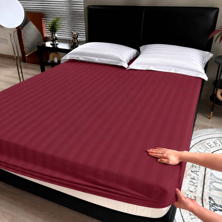 Beyoung Sábana de Cajón Fresca y Suave,Antiácaros e Hipoalergénica,Ajustable para Colchón de Hasta 30 cm,Individual/Matrimonial/Queen/King,Cómoda y Transpirable,Hecho en México - Burdeos - Ver 1