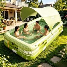 1pc Inflatable Swimming Pool, Thickened PVC Material, Portable, Foldable, Easy Storage, Suitable For Indoor, Yard, Party, Balcony, Summer Party, Family Gathering Water Play Pool (Please Check Size Before Ordering) - Dragon Cub Green Pool - View 2