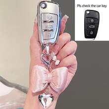 Applicable To Quicksand Powder Audi Car Key Case With Bow Keychain, Car Key Shell With Fashion Beaded Key Chain, Suitable For TT, A6, C6, A4, A5, A7, A3, 8p, A1, Q3, RS3, RS6, A3 8v, Q2, Q7, S3, S7, S8, Car Key Shell Keychain - Quicksand Style - View 4