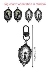 Halloween Gothic Glow-In-The-Dark Bat Keychain - Vintage Black Frame Oval Convex Design, Dark Aesthetic Glow-In-The-Dark Backpack Charm, Mysterious Atmosphere Party Accessory, Suitable For Gothic, Witchcraft And "Dark Academia" Party Looks - Multicolor - View 11