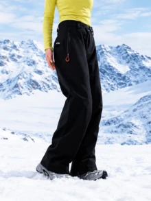 Unisex Single/Double Board Ski Pants, Windproof Warm 3-Layer Waterproof Wear-Resistant Ski Pants - Phantom Black - View 3