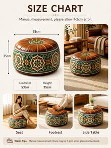 Round Storage Ottoman, Large Capacity Soft Footstool With Hidden Clothes Storage, Padded Seat & Floral Fabric Design, Multifunctional Organizer Stool For Adults, Bedroom Living Room Closet Dorm Home, Space Saving Furniture - Brown - View 6