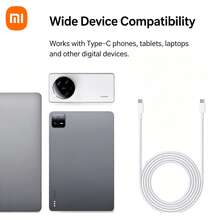Original XIAOMI 6A 120W USB-C To USB-C Fast Charging Cable, 480Mbps High-Speed Data Sync Cable, 1m 6A High Current Support Xiaomi 120W HyperCharge, Compatible With MacBook, IPad Pro, IPad Air, IPad Mini, Android Phones, Tablets & All Type-C Devices - White - View 8