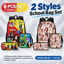 Roblox New 3PCS Anime Combination Backpack Set Including Backpack, Crossbody Bag, Pencil Case, Adjustable Shoulder Straps, Zipper Design, Unisex, Suitable For School, Travel, Camping, Ideal Gift For Christmas, Birthday, Back To School Season - Roblo Boy Backpack B - View 3