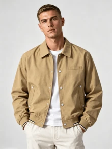 Men's Vintage High Street Minimalist American Workwear Spring Short Casual Lightweight Jacket - Khaki - View 1
