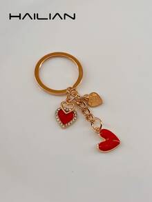 Rhinestone Heart Keychain, Sweet Enamel Heart Bag Charm Pendant, Gold Lobster Clasp Accessory, Fashion Backpack Handbag Decor Gift For Women Girls - Multicolor - View 13