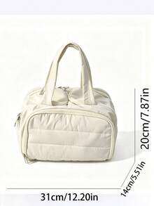 Quilted Stitch Texture With Multi-Pocket Partition Storage,Double Handle Makeup Bag,Women Home Travel & Commute Organizer Bag,Minimalist Accessory - Beige - View 4