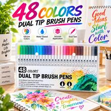 48 Colors Dual Tip Watercolor Markers, Fine Point & Flexible Brush Head Water-Based Ink Pens, Suitable For Painting, Sketching, Coloring, Calligraphy, Handwriting And Creative Art Projects - White - View 8
