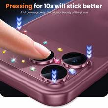 CASECOPS 1pc Burgundy Diamond Camera Lens Protector Film, Compatible With IPhone 18 Pro Max/18 Pro, Colorful Rhinestone Camera Lens Cover, 9H Tempered Glass With AR Anti-Reflection, 360° Full Coverage Protection, Shockproof Scratch-Resistant Waterproof Glue, Easy Installation, Decorative Sapphire Coating Camera Protector Film, High-Definition Photo Quality, Fashionable Phone Accessory - Burgundy - View 3