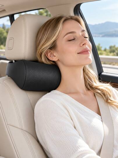 Car Neck Pillow, Nappa Leather Car Headrest Pillow, 1pc Ergonomic Neck Support Cushion, Breathable Neck Rest Headrest Pad, Universal Car Seat Interior Accessory, Suitable For Driver And Passenger, Long Distance Driving Travel, All Seasons