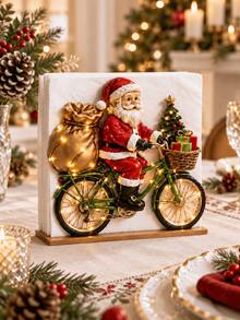 2D Flat Santa Claus Riding Bicycle Napkin Holder, Christmas Table Napkin Box, Christmas Gift Holiday Supplies, Christmas Party Table Decoration, Holiday Napkin Storage Rack, 2D Flat Design - Multicolor - View 3