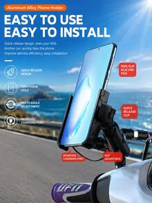 Motorcycle Phone Holder GPS Navigation Base 360° Adjustable Aluminum Alloy Handlebar And Rearview Mirror Mount Quick Release 63-90mm Clamp Universal Phone Holder With Charging Port Space Suitable For Motorcycle, Scooter, Electric Bike, Bicycle - A - View 7