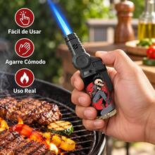Encendedor Soplete Recargable de Butano con Llama Azul Potente, Cabezal Ajustable 45°/90°, Resistente al Viento, Diseño Urbano para BBQ, Cocina y Camping - Ver 4