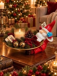 1pc Christmas Santa Claus Resin Decorative Tray, Funny Santa Serving Tray With Gift Design, Holiday Tabletop Organizer For Candles, Jewelry, Keys, Candy, Christmas Home Decor, Living Room, Entryway, Party Decoration, Xmas Gift - Multicolor - View 3