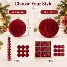 Christmas Hanging Ball Set 9PCS, Red Holiday Tree Decorations For Home Display, A 6cm B 8cm - Red Set - View 8