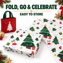 Christmas Tree & Snowman Print PE Disposable Tablecloth, 108 X 54 Inch Rectangular Plastic Table Cover For Holiday Dinner, Christmas Party, Birthday & Home Decor - Multicolor - View 7