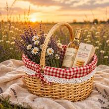 1pc Standard Size Handmade Natural Willow Picnic Basket, Country Style Woven Gift Basket With Lid And Portable Handle, Breathable Hand-Woven Rectangular Storage Basket, Suitable For Outdoor Picnic, Party, BBQ And Holiday Gifting - A - View 1