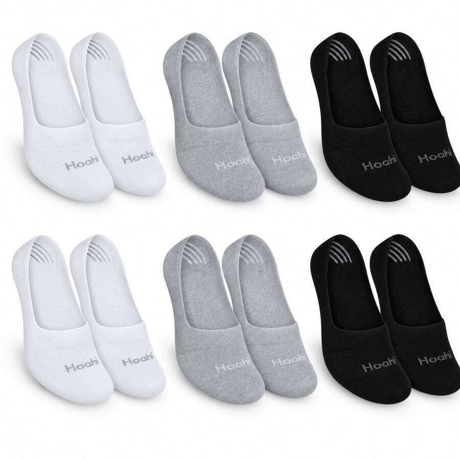 Kit com 6 Pares de Meias Sapatilha Hoahi Unissex, Modelo Baixo e Confortável para Uso Diário - Branco/Preto/Cinza39/43 - Visão 1