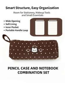 3pcs Cute Cat Embroidered Pencil Case With 2‑Piece Notebook Set - Sets - View 1