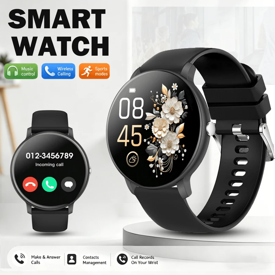 QAGSFLC Fashionable Round Sports Smart Watch, Women's Watch, Wireless Calling; Stopwatch, Pedometer, Calorie, Sports Mode, Message Notification; Watch Wallpaper; Music Control, Remote Camera, Alarm Reminder, USB Charging And Other Functions Men's Watch, Suitable As A Holiday Gift For Friends
