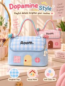 "Dopamine Style" Makeup Bag, Wide Mouth Design, Novel Style, Suitable As A Gift Or Toiletry Bag, House-Shaped Design, Compartmentalized Storage For Toiletries And Cosmetics, Large Capacity, Suitable For Vanity, Bathroom Countertop Or Packing In Luggage - Multicolor - View 5