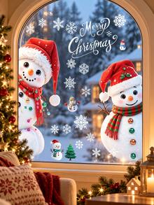 1pc Peeking Snowman Window Sticker, Snowman Snowball Static Cling Window Decal, Christmas Fun Holiday Decoration Glass Sticker, Glue-Free Reusable Electrostatic Sticker, Home Decor Christmas Window Beautification Sticker, Suitable For Bedroom, Living Room, Storefront, Glass And Home Holiday Decoration - Multicolor - View 1