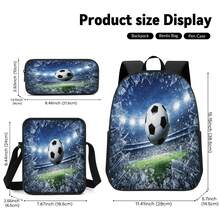 Shocking Football 2D Print 3 Pieces Backpack Set, Large Capacity Backpack With Crossbody Bag And Pencil Case, Side Elastic Mesh Pocket For Water Bottle, Wide Breathable Adjustable Shoulder Straps, Cool Visual Sports Style For Daily Commute, Travel And Leisure Storage - Printed Bag - View 6