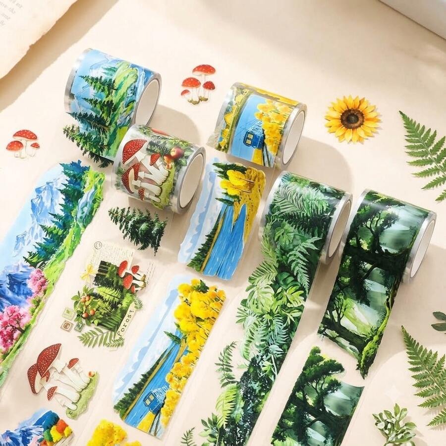 8cm*2m/Roll Forest PET Tape Floral Scenery Tape Decorative Tape For Sticker Scrapbooking Journal Loop200cm - PET Tape - View 1