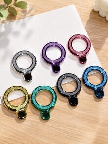huaxunyuan Glitter Ring Holder For Phone, 360° Rotation Magnetic Finger Ring Stand, Sparkly Metal Kickstand Grip Compatible With Iphone , Desktop & Car Mount Accessory - Multicolor - View 2