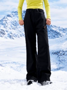 Unisex Single/Double Board Ski Pants, Windproof Warm 3-Layer Waterproof Wear-Resistant Ski Pants - Phantom Black - View 1