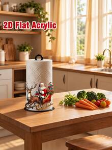Acrylic Tabletop Vertical Paper Towel Holder With Reindeer Sleigh And Santa Claus Pattern (2D Flat), 2D Printed Design, Kitchen Paper Towel Rack, Home Party Decoration And Storage, Lightweight And Affordable, Paper Towels Not Included, Suitable For Kitchen, Bathroom, Toilet, Dining Room, Living Room, Bedroom, Christmas Holiday Kitchen Desktop Paper Towel Storage Holder, Creative Holiday Home Decor - Multicolor - View 6