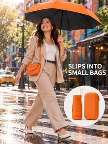 1pc Portable Sun Protection Umbrella, Multiple Styles To Match, Comes With Portable Storage Bag, Women's Umbrella, Travel Essential, Beach Essential, Beach Sun Umbrella, Mini Size, Suitable For School, Office, Outdoor, Lightweight Mini Folding Umbrella, Women's Style, Easy To Store In Handbag, Backpack Or Car, Suitable For Sunny And Rainy Weather, Daily Commute And Travel, Halloween, Thanksgiving, Christmas And New Year - A - View 1