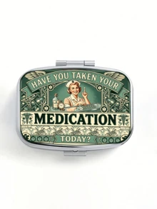 Vintage Nurse Print Pill Box, Mini Portable Metal Pill Case, Multi Compartment Medicine Vitamin Storage Organizer, Travel Pocket Pill Holder - Multicolor - View 11