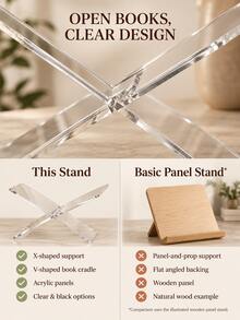 1pc X-Shaped Acrylic Bookshelf (Please Remove Protective Film Before Use), X-Shaped Transparent/Black Bookshelf, Desktop Display Stand, Book Tray, Magazine & Book Holder, Creative Acrylic Desktop Decor, Cookbook Stand, Photo Album Display Rack, X-Shaped Textbook & Photo Album Display Rack, Open Bookshelf, Suitable For Displaying And Reading Cookbooks, Art Books, Bibles, Magazines, Etc. - For Home And Office (Transparent, Black) - Clear - View 6