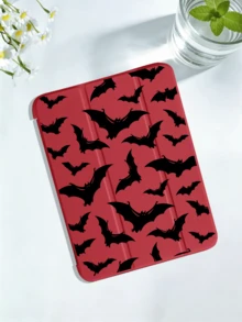 1Pc Halloween Fashion Protective Case , Bat Print Pattern, Compatible With IPad 7/8/9/10th/Pro 11 /11th (A16) 2025 , Galaxy Tab S6 Lite / Galaxy Tab A11+ 2025, Offers Soft Shock-Proof Protection, Supports Smart Stand/Auto Wake/Sleep Function. - Red - View 2