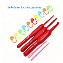 EDCUEBE7 1/3/5/9PCS Set Kait Rajut Pegangan Lembut, Set Kait Rajut Ergonomis 2-6mm, Kait Rajut Aluminium Sentuhan Lembut Merah, Cocok Untuk Pemula/Profesional, Perlengkapan Merajut dan Merenda yang Indah (Warna Aksesori Acak) - Jarum rajut berwarna merah terang - View 19