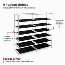 Zapatera Doble Organizador Cubierta de Tela Impermeable, Estante con Estructura de Acero de 6 Niveles, Zapatero Ahorrador de Espacio, Multifuncional de Fácil Armado - Marrón - Ver 7