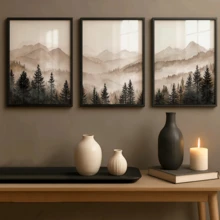 3 pcs/Set Poster Seni Dinding Modern, Cetakan Kanvas, Seni Triptych Pegunungan Hutan Abstrak, Cetakan Pemandangan Berkabut Minimalis, Alam Netral, Karya Seni Skandinavia, Berbingkai atau Tanpa Bingkai, Dekorasi Rumah, Dekorasi Ruangan, - A - View 4