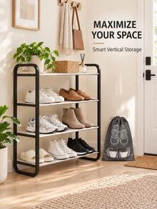 1 Set/1 Piece 4-Tier Black Shoe Rack + 5 Pieces Shoe Storage Bags, Large Capacity Space-Saving Storage Rack, 1 Multi-Layer Independent Shoe Rack, Modern Open Shelf, Suitable For Sneakers, Boots, Slippers And Daily Footwear, Ideal For Entryway, Closet, Bedroom, Dorm, Apartment And Other Home Storage, Easy Access Storage Rack, Perfect For Housewarming, Back To School, Spring Cleaning And Year-Round Home Organization - Multicolor - View 2