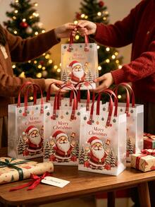 6pcs Christmas Gift Bags, Frosted Transparent Gift Packaging Bags, Santa Claus, Reindeer, Christmas Tree Pattern Printed, Christmas Decoration, Christmas Gift, Christmas Presents - View 5