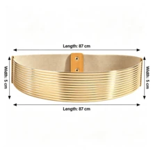 1pc Gold PVC Elastic Women's Wide Waist Belt, Adjustable, 87cm Length, Suitable For Evening Dress - Gold - View 4