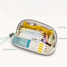Yescholar 1pc Large Capacity Multi-Compartment Pencil Case, Double Zipper Pen Bag With Transparent Front Pocket, Mesh Pocket, Pen Holder & Wrist Strap, Portable Stationery Organizer For Girls, Teens & Students - Large Capacity Pencil Pouch - View 6