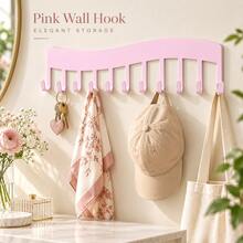 1/2pcs Pink Metal Wall-Mounted Hook Rack, 11 Hooks Entryway Storage Organizer, Space-Saving Key Holder For Bags Hats Towels, Coat Hooks For Hallway Bedroom Bathroom Closet, Minimalist Modern Farmhouse Home Decor, Holiday Housewarming Gift - Multicolor - View 1