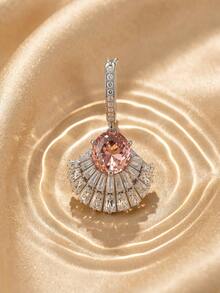 Swarovski 1pair Silver Tone Shell Shape Drop Earrings For Women, Pink Accent Dangle Earrings For Party Wedding - Silver - View 4