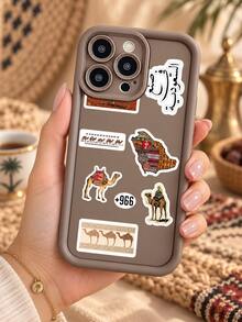 Saudi Arabia Sticker Collage Phone Case, Desert Camel Arabic Text Saudi Map +966 Area Code Mocha Brown Border Full Coverage Shockproof Soft Protective Cover Compatible With IPhone 18 17 16 15 14 13 12 11/Pro/ProMax/X/XR/XS/XSMAX/7/8/PLUS Compatible With Samsung/Honor - Khaki - View 8